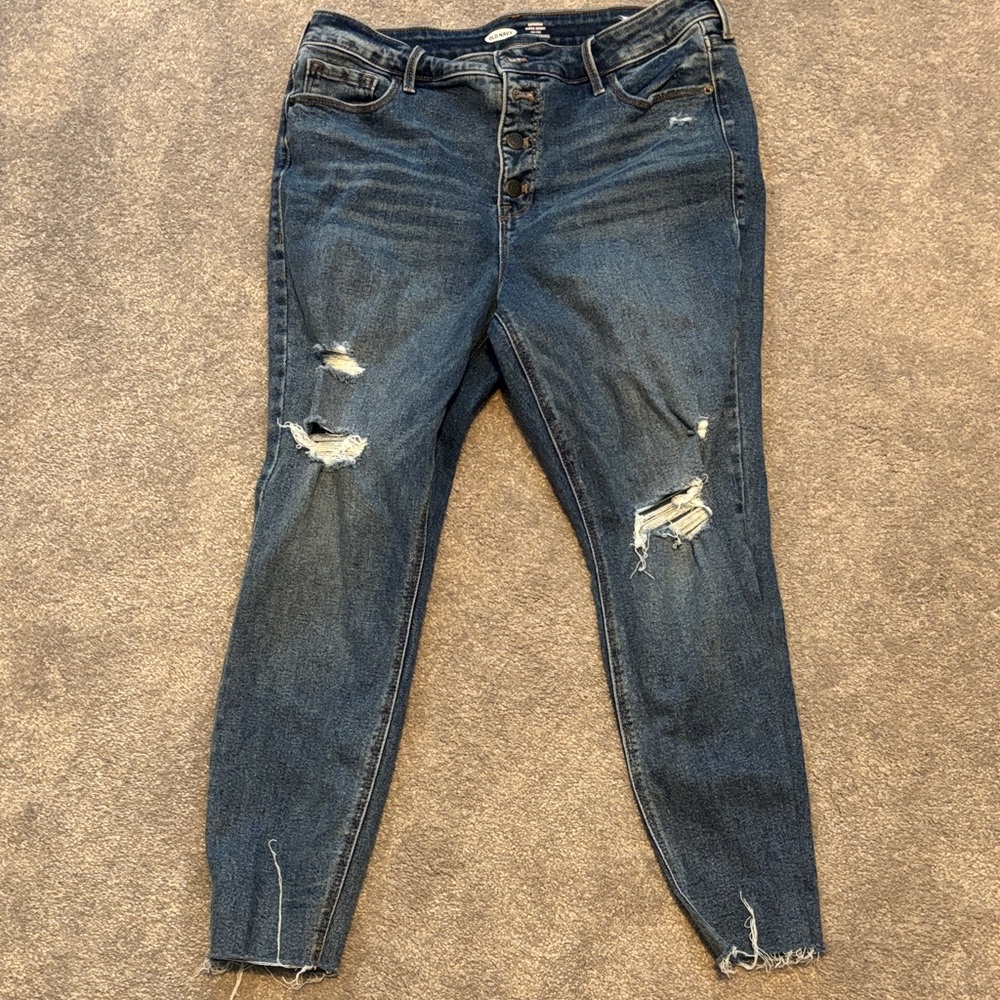 Old Navy Dark Blue Distressed Women's Ankle Jeans
